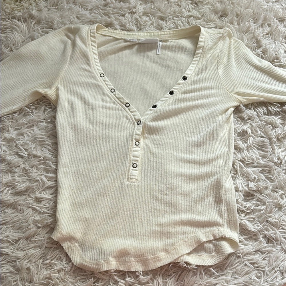 Out From Under Everyday Snap Henley Top Ribbed in Cream